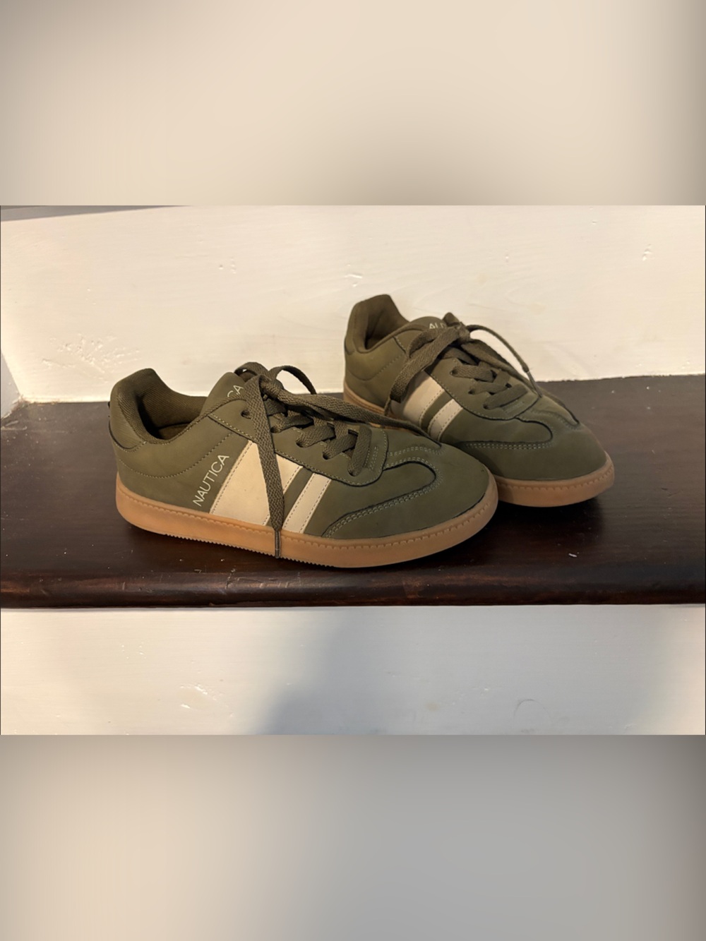 Nautica Olive Green and Cream Low-Top Sneakers